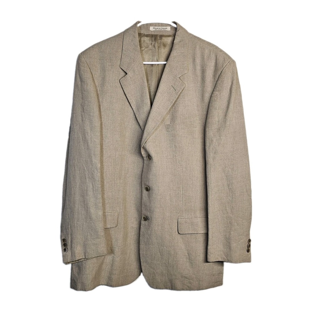 Vtg Modesto Uomo Beige 100% Linen Old Money Blazer Jacket 44 Tall Lined